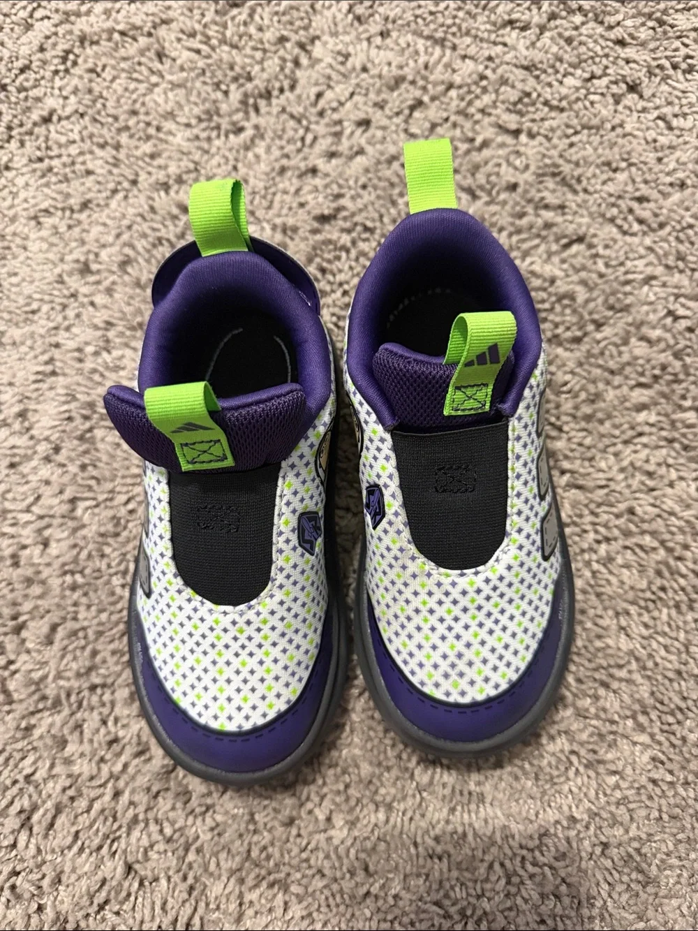 adidas Kids Buzz Lightyear Purple, White & Green Sneakers